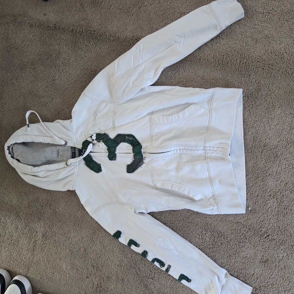 American Eagle Outfitters White Hoodie with Green Accents